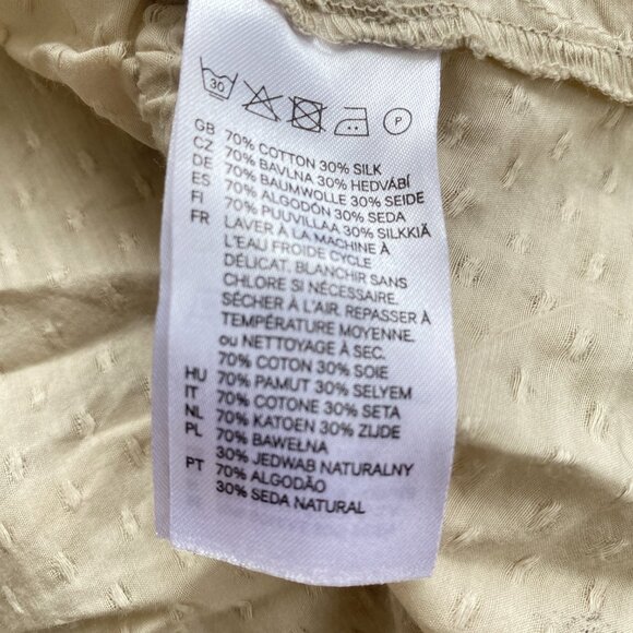 H&M Tie Waist Peplum Hem Front Button Beige Top - Picture 7 of 7